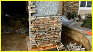 Natural Thin Veneer Stone Installation Outdoors Ledgestone [upl. by Leacock82]