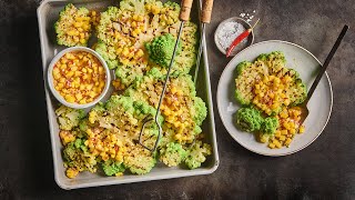 Recette Steaks de chou Romanesco grillés et sauce à la mangue  FOOBY [upl. by Nytnerb]