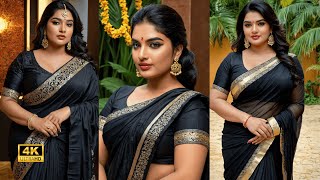 4K AI ART Indian Lookbook Model Video  The Black Saree hot Collection [upl. by Marsha]