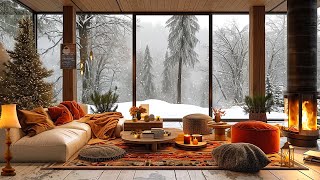 ❄️Winter Cozy Terrace Ambience with Slow Piano Jazz  Falling Snow and Fireplace for Relaxation [upl. by Gerdi]