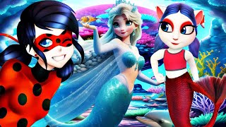 Mermaid Lady Bug vs Mermaid Elsa amp Frozen amp Miraculous amp My talking Angela 2 [upl. by Diena]