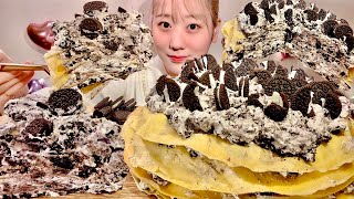 ASMR Oreo Crepe Cake【Mukbang Eating Sounds】【English subtitles】 [upl. by Adnema109]