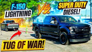 Tug Of War F150 Lightning VS Diesel Super Duty [upl. by Narik]