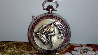 Arnex Alarm Full Hunter Case Pocket watch Two horses 17 Jewels Incabloc Swiss Made [upl. by Worra]