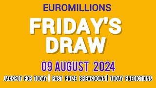 The National Lottery EuroMillions drawing for friday 09 August 2024 [upl. by Nohtan]