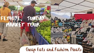 Fethiye Turkey Sunday Market Tour Cheap Eats and Fashion Treats [upl. by Ihcur885]