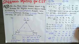 Two Dimensional CST Element Problem Stiffness matrix for CST in Finite Element Analysis FEM [upl. by Anilek600]