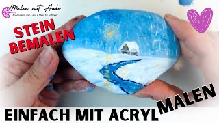 Winterlandschaft amp Haus im Schnee auf Stein mit Acryl malen – Schritt für Schritt Anfänger Tutorial [upl. by Llertak]