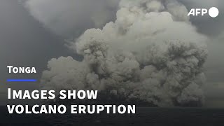 Tonga volcano images show moment of undersea eruption  AFP [upl. by Joh]