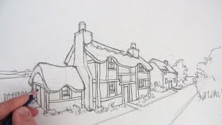 How to Draw a Cottage House in TwoPoint Perspective [upl. by Haeel354]