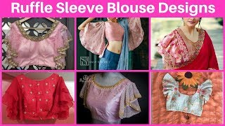 Ruffle Sleeve Saree Blouse Designs  Bell Sleeves Blouse For Saree  Frill Saree Blouse [upl. by Richela]