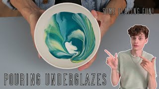 Pouring Underglazes On Pottery  testing a fun and easy glazing technique [upl. by Assiram339]