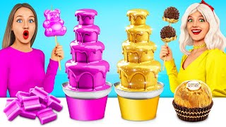 Gold vs Pink Food Challenge  Eating Only One Color Food by MEGA GAME [upl. by Terag]