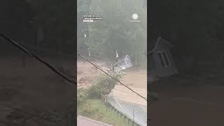 House Floats Down River Is Crushed by Bridge [upl. by Ikaz35]