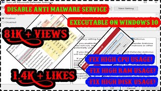 How To Disable Anti malware Service Executable On windows 10 Reduce High CPU Usage  Memory Usage [upl. by Kcirdnekal]