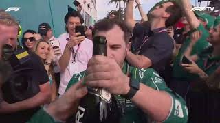 Fernando Alonso Hands Champagne to Team After Podium in Miami [upl. by Ecnaled]