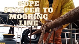 Rope Stopper To Mooring Line And Securing To A Bollard  Mooring Rope Stock [upl. by Vorfeld271]