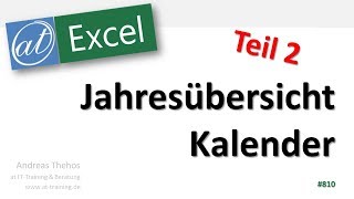 Jahresübersicht in Excel erstellen  Kalender  Teil 2  Feiertage und Kalenderwochen [upl. by Frechette257]