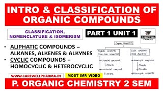 Classification Of Organic Compounds  P 1 Unit 1  Organic chemistry b pharm 2nd semester  Carewell [upl. by Anagnos]