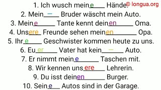 Verb Artikel mir mich mein dir dich dein ihm ihn sein ihr sie ihr ihm es sein uns unser euch [upl. by Ihsoyim853]