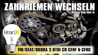 Zahnriemen wechseln VW Seat Skoda 20 TDI CR CFHF CFHC Motor 140 PS [upl. by Ellyn]