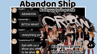 Abandon ship haikyuu lyric prank  PIRATE KARASUNO crack [upl. by Kotto]