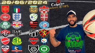 PALPITES DE FUTEBOL PARA HOJE 20 06 2024 QUINTA 15 JOGOS  BILHETE PRONTO Caipora Análises e TIPs [upl. by Edrahs398]