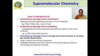 SUPRAMOLECULAR CHEMISTRY  DrASubashini  Dept of Chemistry [upl. by Kimberli]