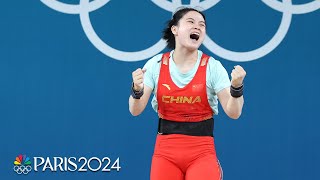 Luo Shifang sets THREE OLYMPIC RECORDS to win 59kg weightlifting gold  Paris Olympics  NBC Sports [upl. by Aicilaana]