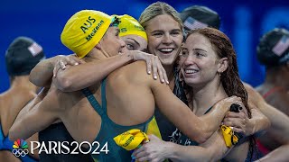 Australia completes 4x100m free relay fourpeat USA silver  Paris Olympics  NBC Sports [upl. by Muhcon]