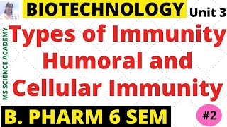 Types of ImmunityHumoral Immunity Cellular ImmunityBiotechnologyUnit 3 B Pharmacy 6 SemLect2 [upl. by Nomrac]