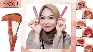 YOU Colorland Powder Mousse Lip Stain Swatches  Review amp Uji ketahanan [upl. by Schug]