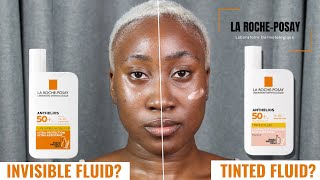 LA ROCHE POSAY ANTHELIOS ULTRALIGHT INVISIBLE FLUID vs TINTED FLUID SPF 50  REVIEW ON DARK SKIN [upl. by Yeltnerb]