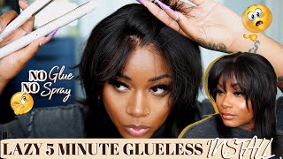 LAZY 5 MINUTE GLUELESS WIG INSTALL ROUTINE ✨No Lace Glue No Lace Spray✨ Laurasia Andrea Wigs [upl. by Abbotsen]