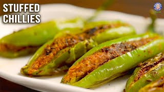 Stuffed Chillies Recipe  Bharwan Mirchi  Bharli Mirchi  Chilli Side Dishes  Crispy Mirchi Fry [upl. by Jodee]