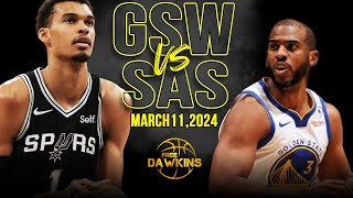 Golden State Warriors vs San Antonio Spurs Full Game Highlights  March 11 2024  FreeDawkins [upl. by Nerraf]