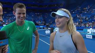 Vasek Pospisil and Eugenie Bouchard oncourt interview RR  Mastercard Hopman Cup 2018 [upl. by Modestia]