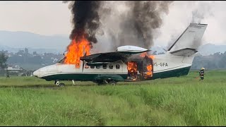 Let L410 Doren Air Congo destroyed by fire  Cargo plane emergency landing  Aircraft burn out [upl. by Ahsik548]