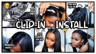 BRAIDLESS Clip In Install On Short Natural Hair  Fine Thin Hair Friendly  How To Cover Bald Spots [upl. by Rebeca711]