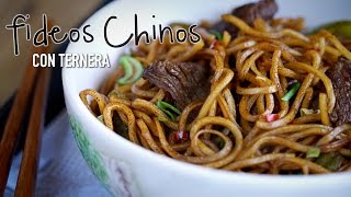 Fideos Chinos Fritos con Ternera Lo Mein de ternera  Chinese Beef Lo Mein l Kwan Homsai [upl. by Ettelocin]