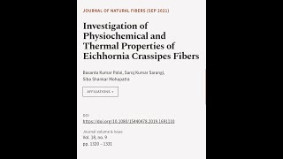 Investigation of Physiochemical and Thermal Properties of Eichhornia Crassipes Fibers  RTCLTV [upl. by Zed]