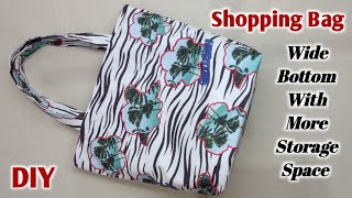 DIY ZIPPERED SHOPPING BAG WITH WIDE BOTTOM  Tote Bag Tutorial  Cloth Bag Making At Home  DIY BAGS [upl. by Obed229]