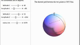 Shortest Path between Two Points on a Sphere [upl. by Ramedlav587]