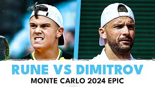 EPIC BATTLE Holger Rune vs Grigor Dimitrov Highlights  Monte Carlo 2024 [upl. by Ferrick]