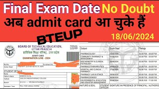 BTEUP Final Exam date 2024  D Pharma final exam date [upl. by Ameen17]