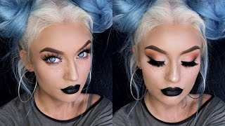 Bold Black Lipstick Makeup Tutorial  Faux Freckles [upl. by Hinch489]