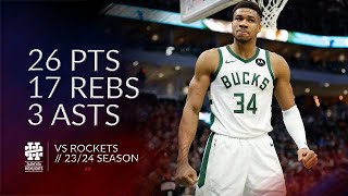 Giannis Antetokounmpo 26 pts 17 rebs 3 asts vs Rockets 2324 season [upl. by Emersen935]