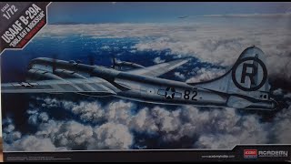 WHATS IN THE BOX ACADEMY 172 12528 B29 SUPERFORTRESS ENOLA GAY amp BOCKSCAR KIT REVIEW No 111 [upl. by Bashemeth]