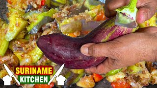 Bhata Boulanger Djhurmachrie KOKEN IN SURINAME  Eggplant In Smoked Catfish COOKING IN SURINAME [upl. by Martin]