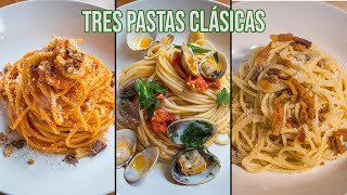 Tres pastas clásicas alla amatriciana alle vongole y alla gricia [upl. by Eseilanna]